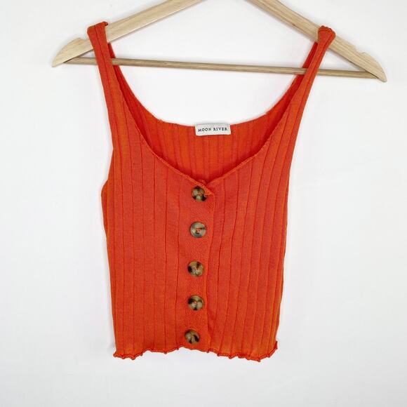 Moon River Orange Ribbed Button Front Sleeveless Tank Top Women's Size Small S - Picture 1 of 6